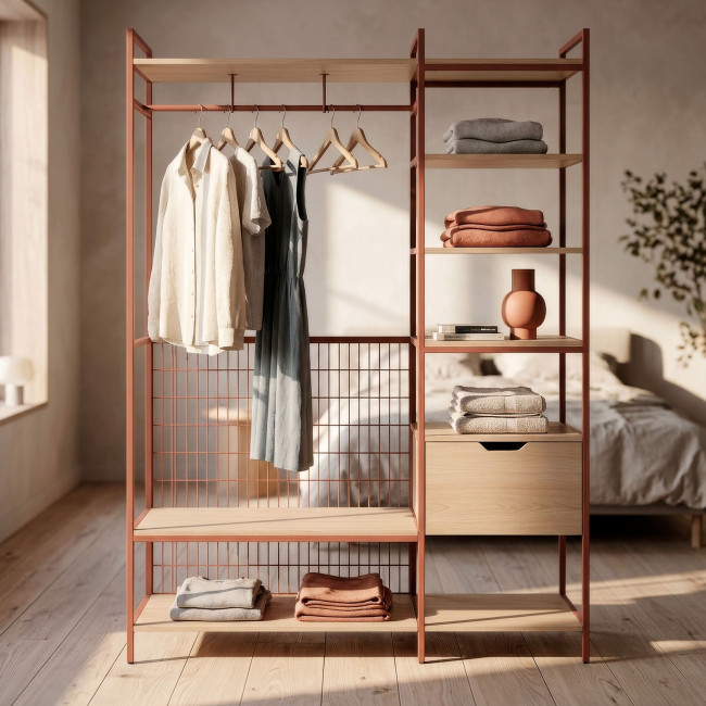 Aqaba - Kit dressing modulable 2 éléments en métal et bois L140xH179,5cm 