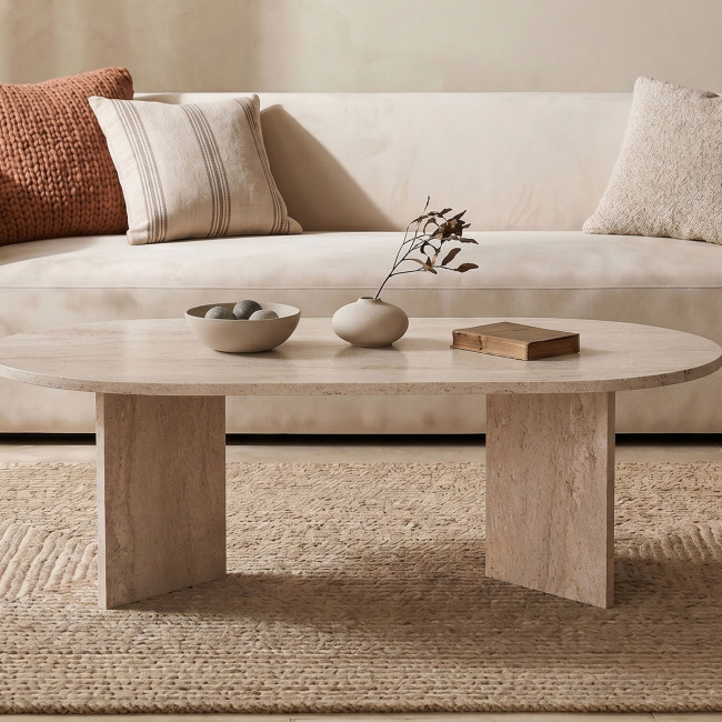 Sam - Table basse ovale effet travertin 119x60cm