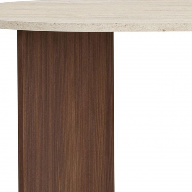 Sam - Table à manger 8 personnes ovale en bois et effet travertin