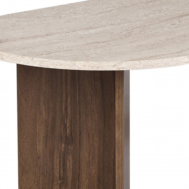 Sam - Table basse ovale en bois et effet travertin