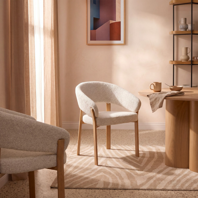 Embo - Lot de 2 fauteuils de table en tissu piètement effet bois clair