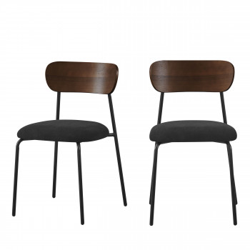 Jess - Lot de 2 chaises en bois foncé velours côtelé et métal 