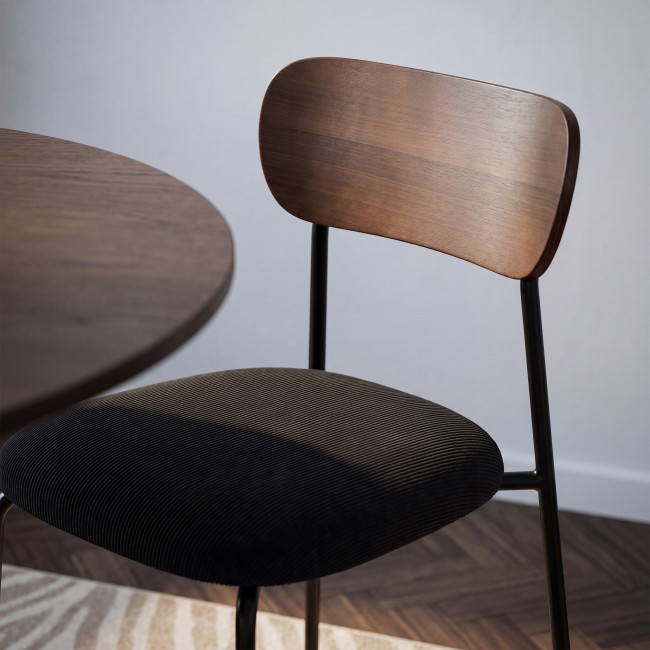 Jess - Lot de 2 chaises en bois foncé velours côtelé et métal 