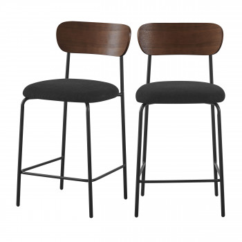 Jess - Lot de 2 chaises de bar bois foncé velours côtelé et métal H65cm