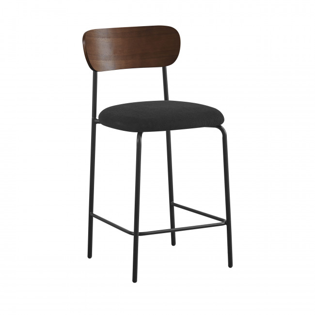 Jess - Lot de 2 chaises de bar bois foncé velours côtelé et métal H65cm