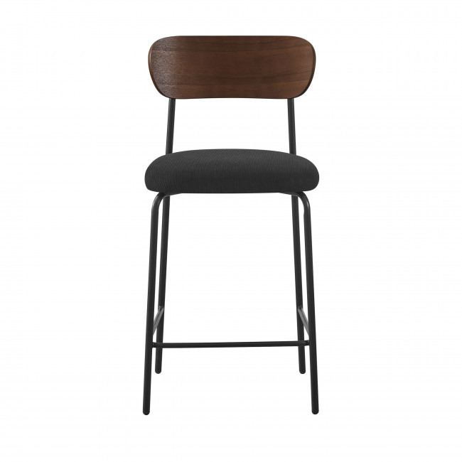 Jess - Lot de 2 chaises de bar bois foncé velours côtelé et métal H65cm