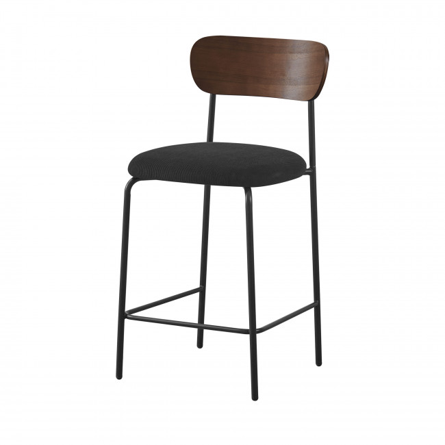 Jess - Lot de 2 chaises de bar bois foncé velours côtelé et métal H65cm