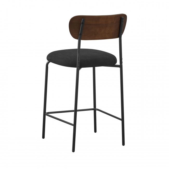 Jess - Lot de 2 chaises de bar bois foncé velours côtelé et métal H65cm