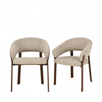 Embo - Lot de 2 fauteuils de table en tissu piètement effet bois foncé