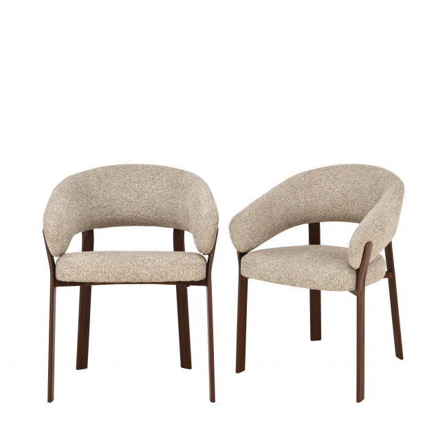 Embo - Lot de 2 fauteuils de table en tissu piètement effet bois foncé