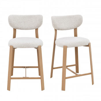 Lunara - Lot de 2 chaises de bar en tissu piètement effet bois clair H65cm