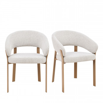 Embo - Lot de 2 fauteuils de table en tissu piètement effet bois clair