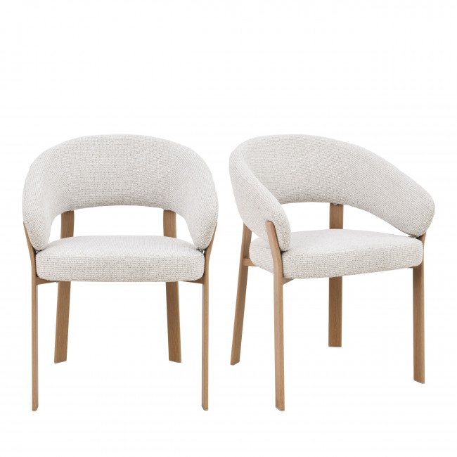 Embo - Lot de 2 fauteuils de table en tissu piètement effet bois clair