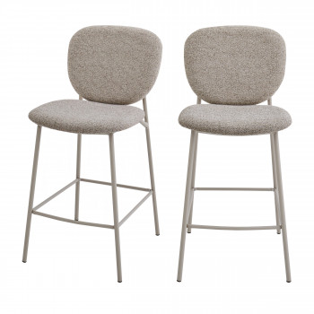 Dalby - Lot de 2 tabourets de bar en tissu pieds beiges H65cm