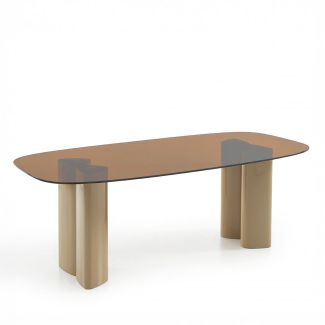 Alty - Table à manger 8 personnes en verre et pieds bois vert