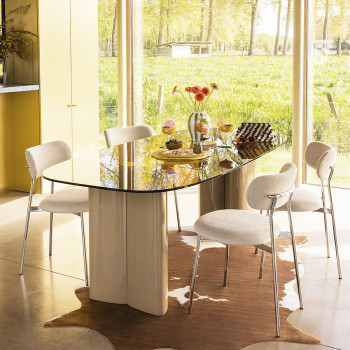 Alty - Table à manger 8 personnes en verre et pieds bois vert