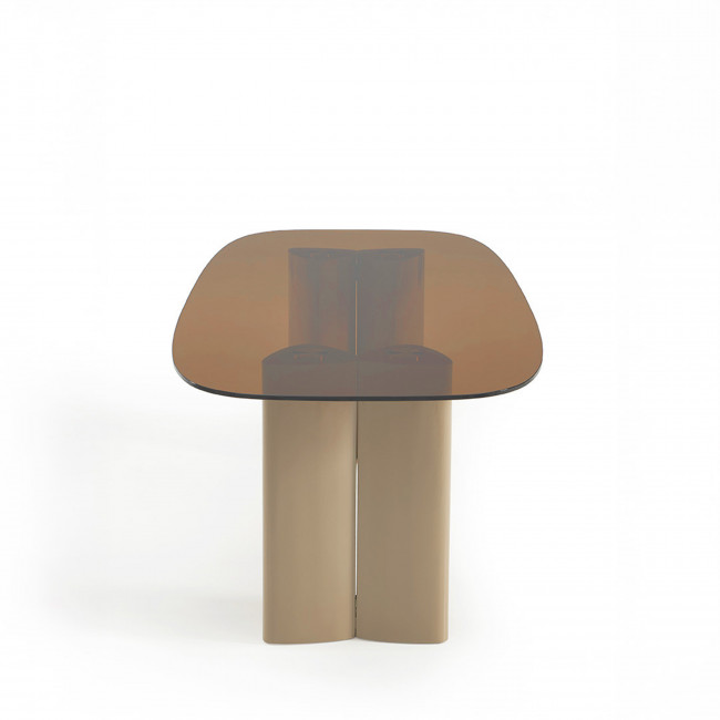 Alty - Table à manger 8 personnes en verre et pieds bois vert