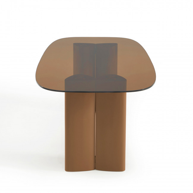 Alty - Table à manger 8 personnes en verre et pieds bois terracotta