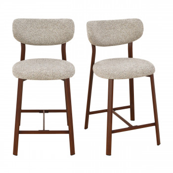 Lunara - Lot de 2 chaises de bar en tissu piètement effet foncé bois H65cm
