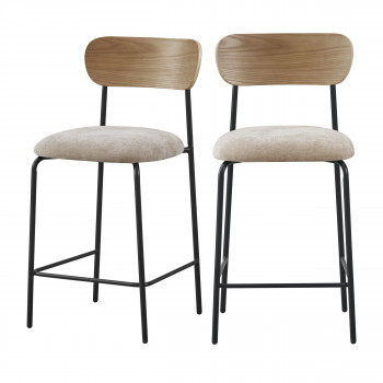Jess - Lot de 2 chaises de bar bois clair tissu et métal H65cm