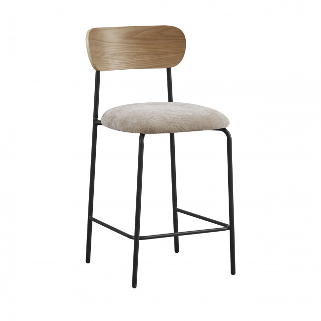 Jess - Lot de 2 chaises de bar bois clair tissu et métal H65cm