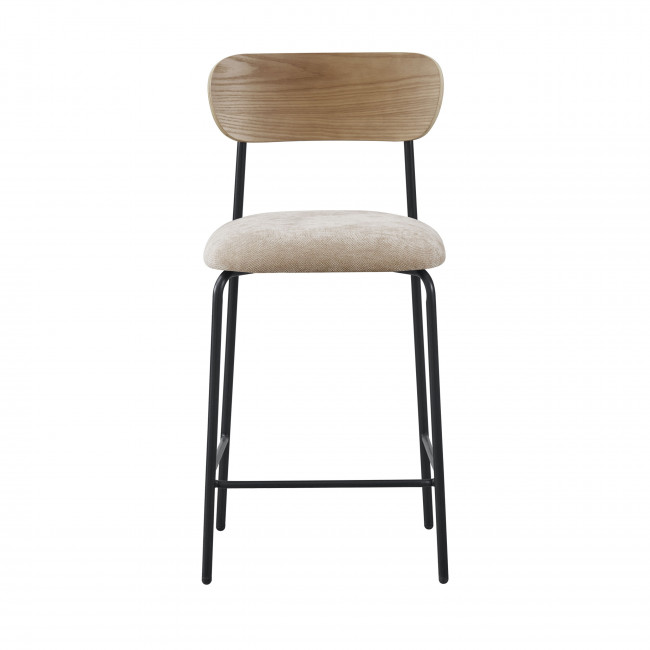Jess - Lot de 2 chaises de bar bois clair tissu et métal H65cm