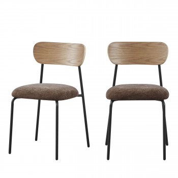 Jess - Lot de 2 chaises en bois clair, tissu et métal 