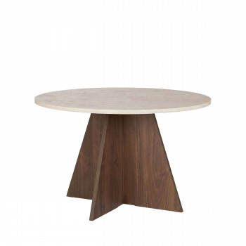 Naro - Table à manger 4 personnes ronde en bois et effet travertin