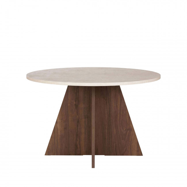 Naro - Table à manger 4 personnes ronde en bois et effet travertin