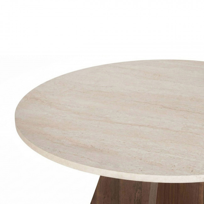 Naro - Table à manger 4 personnes ronde en bois et effet travertin