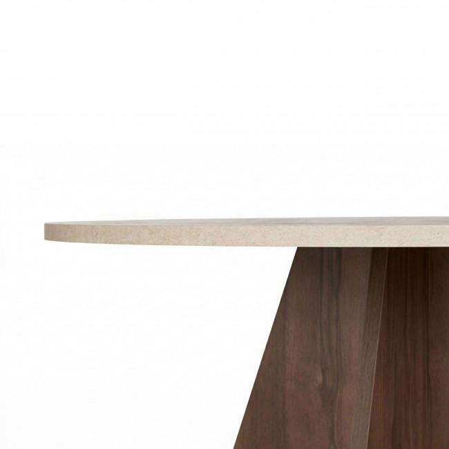 Naro - Table à manger 4 personnes ronde en bois et effet travertin