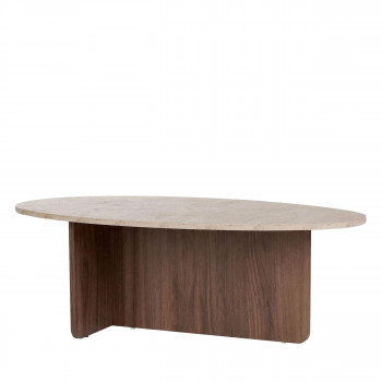 Oris - Table basse organique en bois et effet travertin 120x65cm