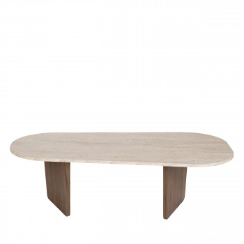 Soma - Table basse ovale en bois et effet travertin 130x65cm