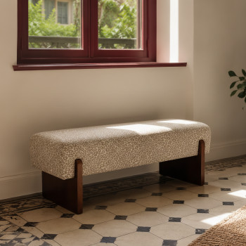 Sally - Banc en tissu imprimé léopard et bois