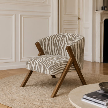Malou - Fauteuil en tissu et bois imprimé zèbre