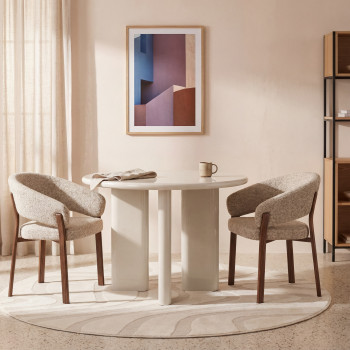 Embo - Lot de 2 fauteuils de table en tissu piètement effet bois foncé