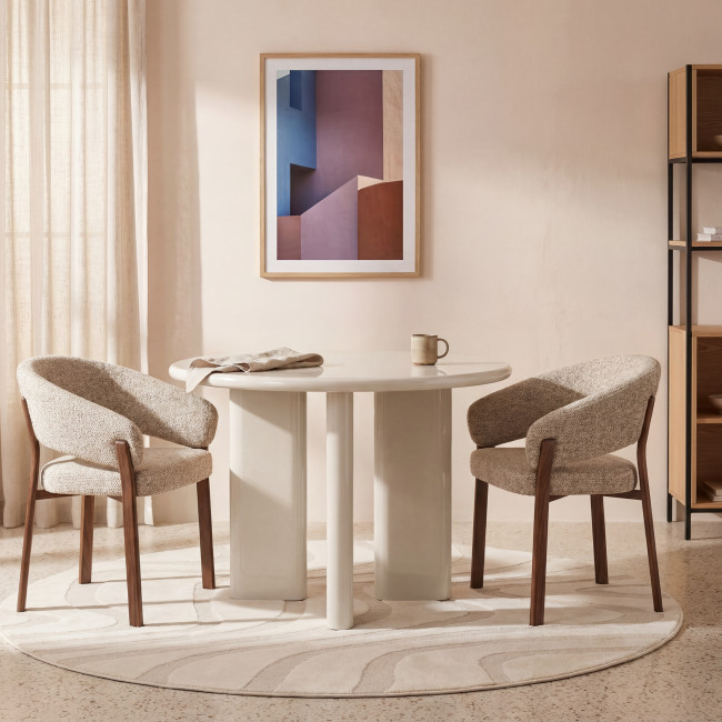 Embo - Lot de 2 fauteuils de table en tissu piètement effet bois foncé