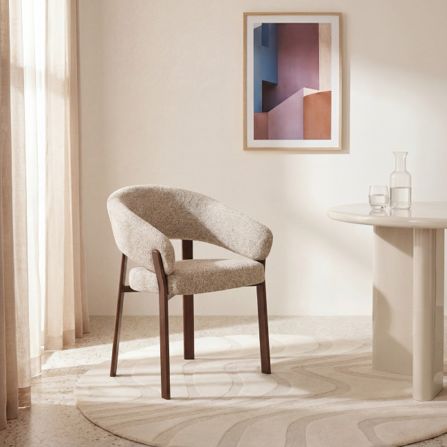 Embo - Lot de 2 fauteuils de table en tissu piètement effet bois foncé