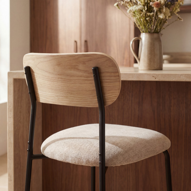 Jess - Lot de 2 chaises de bar bois clair tissu et métal H65cm