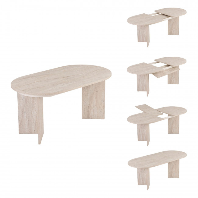 Sam - Table à manger extensible 6 à 8 personnes effet travertin 160-200x75cm