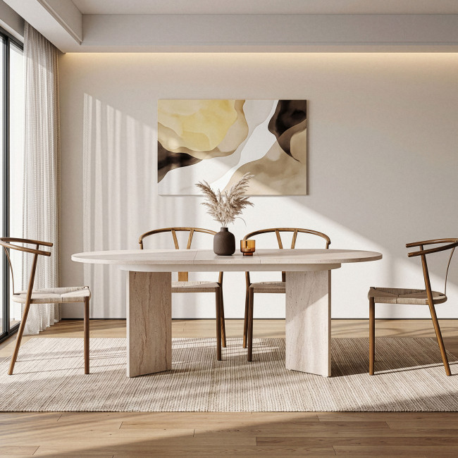 Sam - Table à manger extensible 6 à 8 personnes effet travertin 160-200x75cm