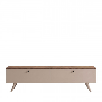 Yara - Meuble TV 2 portes plateau bois foncé L160cm