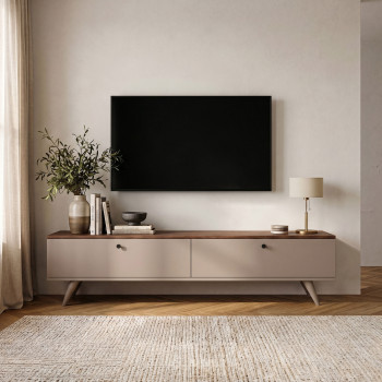 Yara - Meuble TV 2 portes plateau bois foncé L160cm