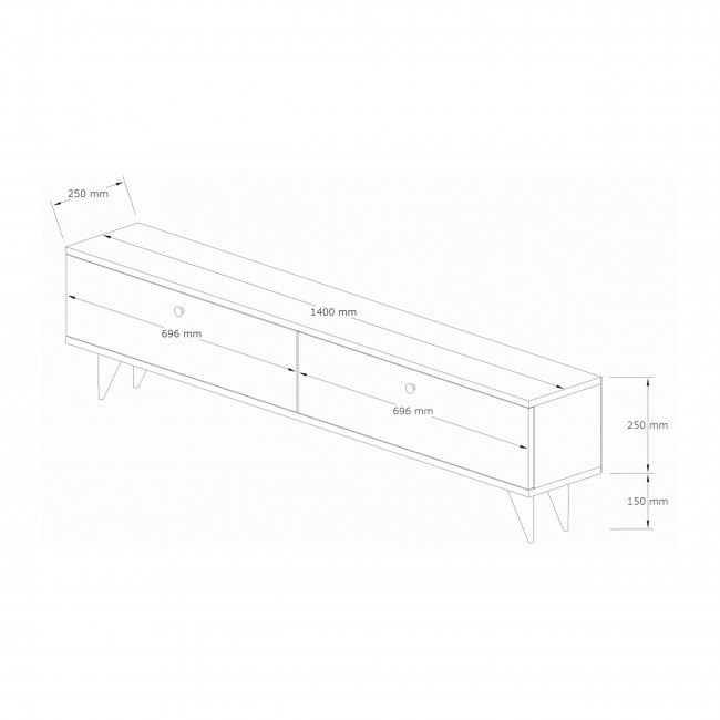 Yara - Meuble TV 2 portes plateau effet travertin et bois L140cm