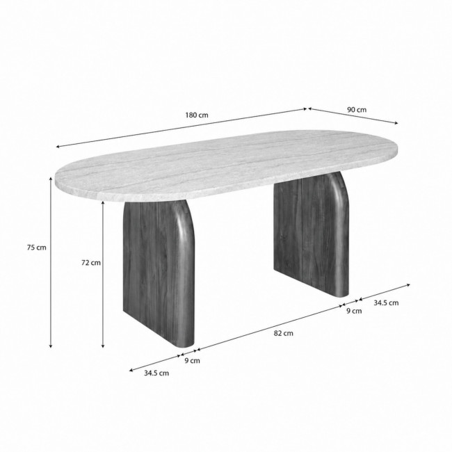 Lipali - Table à manger 6 personnes effet travertin et bois