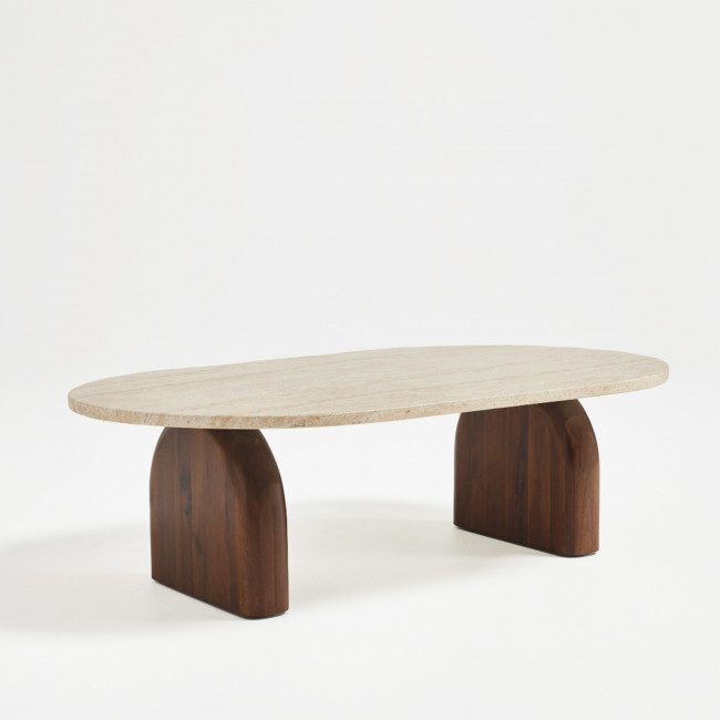 Lipali - Table basse en effet travertin et bois