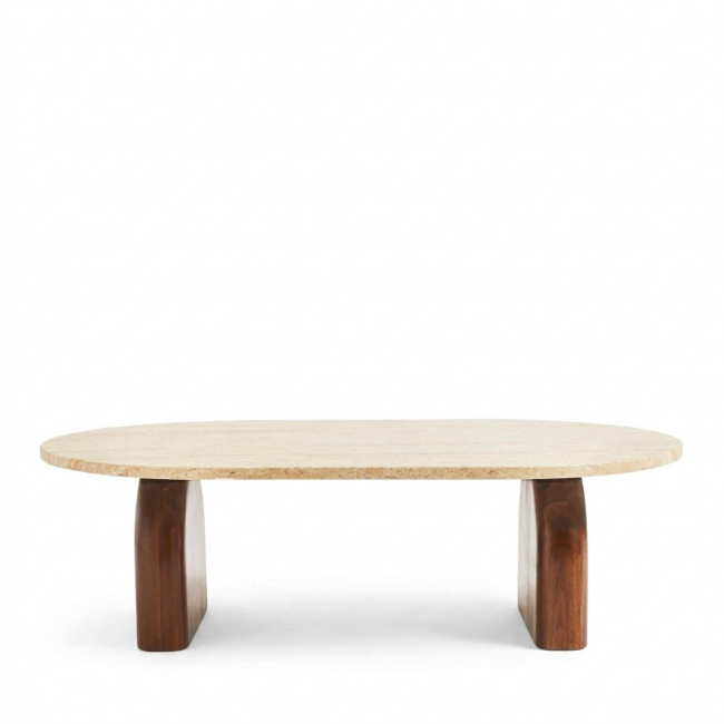 Lipali - Table basse en effet travertin et bois