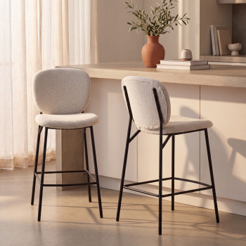 Dalby - Lot de 2 tabourets de bar en tissu bouclette et métal