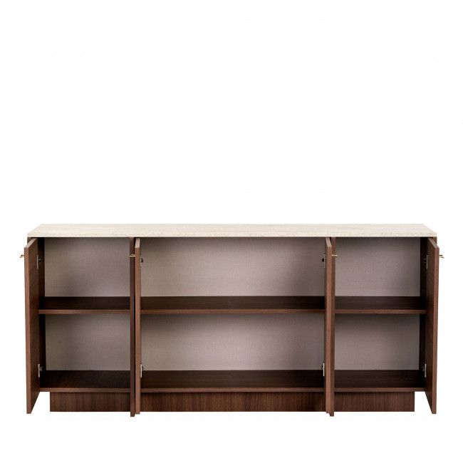 Hopa - Buffet 4 portes plateau effet travertin et bois L180cm
