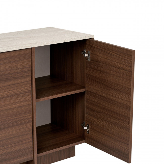 Hopa - Buffet 4 portes plateau effet travertin et bois L180cm
